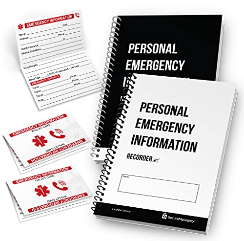 PERSONAL EMERGENCY INFORMATION RECORDER (Family of 2 Pack) - Family Emergency Workbook - Record Passwords, Contacts, Medical, Financial, Insurance, Estate Planning Info, Personal Instructions and more