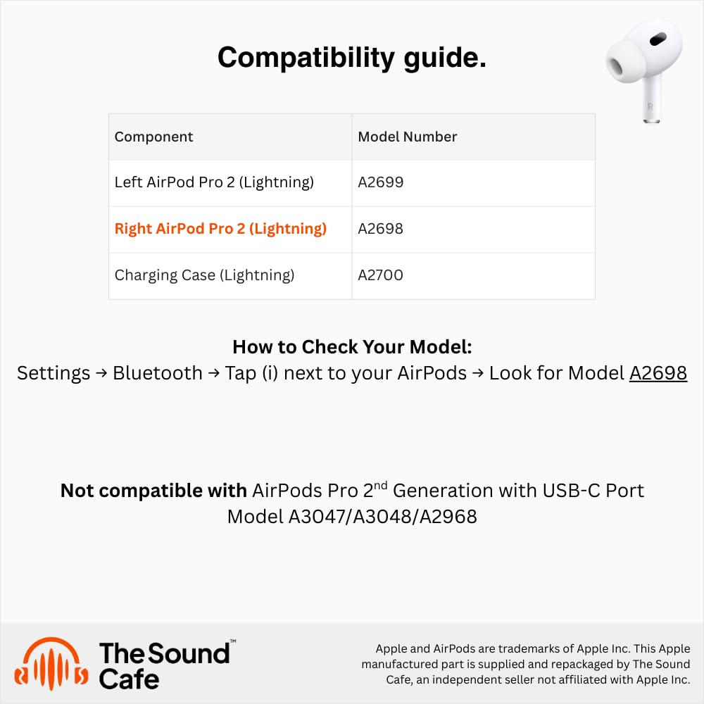 Right Earbud Replacement for AirPods Pro 2nd Gen (Model A2698