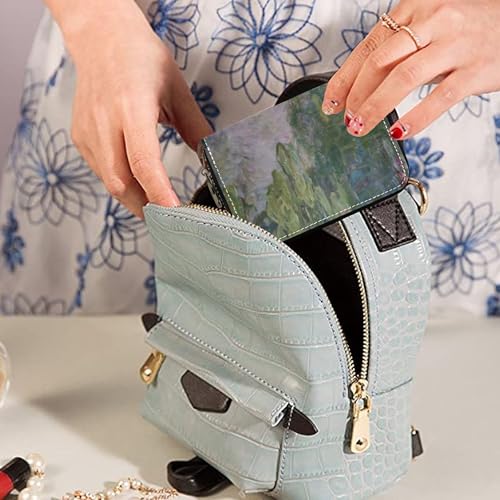 Credit Card Protector RFID Blocking Leather Women's Wallet Small Zipper Travel Wallet with Key Ring Monet Water Lilies Oil Painting 5