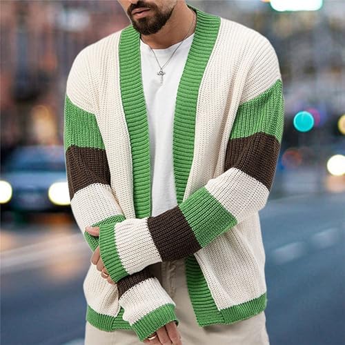 Men's Open Front Knit Long Sleeve Sweater Color Block Relaxed Fit Sweater Cardigan Casual Fashion Sweaters2