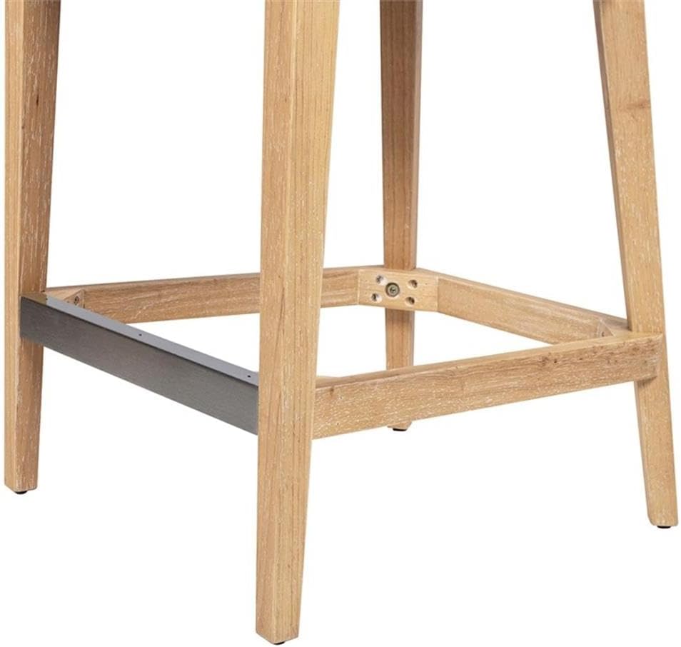 Pemberly Row 27" Split Back Beige Chenille Counter Stool Set of 2, Textured Upholstery, Solid Rubberwood Legs, Natural Finish, Mid-Height Backrest, Modern Kitchen Island or Home Bar Seating