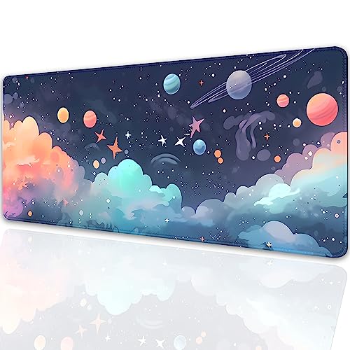 Image of Cosmos Desk Mat Mouse Pad,Anime-Inspired Space Scene Mousepad, Cute Aesthetic Stars and Planets,Large Galaxy Mouse Pad,Cute Desk Mat for Home Work Ofiice(27.5X11.8 in)