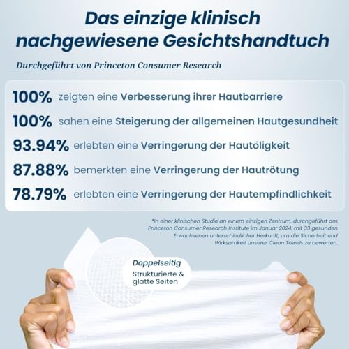 Clean Skin Club Clean Towel Gesichtstuch XL, 100% USDA zertifizierte dermatologisch & klinisch getestete Gesichtshandtücher, Einweg-Handtücher, Gesichtswaschlappen, Make-up-Entferner, 50 St., 1-Pack