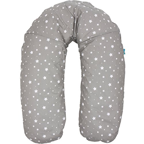 Stillkissen/Lagerungskissen/Seitenschläferkissen/Kissen Baby Kind (160 cm) (STERNE GRAU)