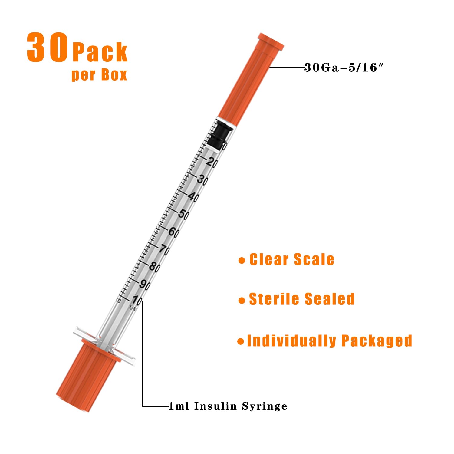 U-100 Disposable Syringes with Needle – 1ml/cc, 30G 5/16" (8mm), Individually Wrapped,100Pack — Amazon image 3