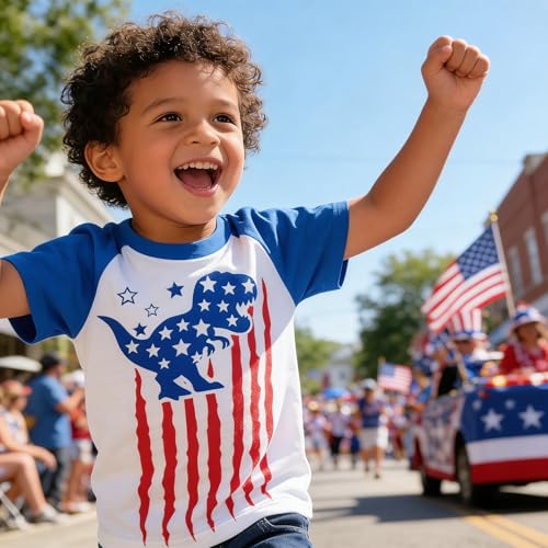 Image of Boys 4th of July Shirt American Flag Tshirt for Kids USA Flag Outfits Toddler Patriotic Tee Monster Truck Top T-Shirt 3-10T