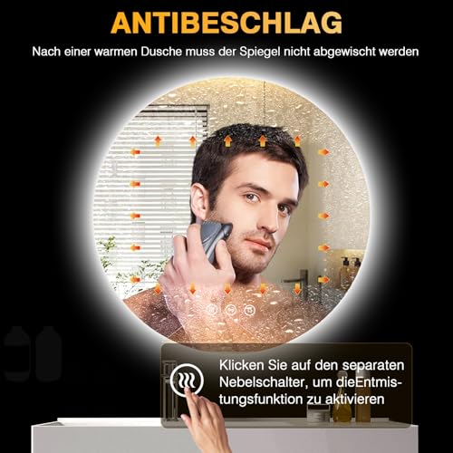 PESENXAN Badezimmerspiegel mit Beleuchtung 70cm, LED Spiegel Bad mit Licht, 3 Lichtfarben, Antibeschlag, Dimmbar, Touch-Schalter… – Ansicht 4