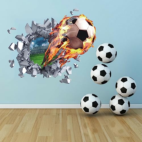 TOARTI 3D Wandtattoo Fußball,62x47cm,Durchbruch Wandaufkleber für Kinderzimmer Jungen,Bunte Fussball Wandbild,Wandtattoo Junge Teenager,Arena Mauer Tür-aufkleber Poster,Wand Deko für Jugendzimmer