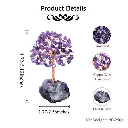 CrystalTears Amethyst Crystal Tree Natural Reiki Healing Crystals Gemstone Bonsai Money Trees Wrapped on Fluorite Crystals Stone Base Feng Shui Crystal Gift for Christmas Home Decor 4.7"-5.1" - Image 5