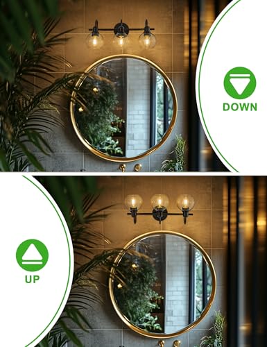 Image of DORESshop 3-Light Black Bathroom Light Fixtures Over Mirror with Clear Globe Glass Shade, Modern Vanity Lights for Bathroom Mirror Living Room Bedroom, ETL Listed
