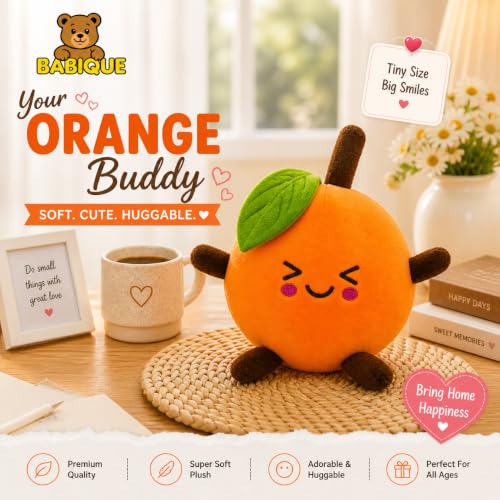 Image of Babique Orange Plush Soft Toy for Kids & Babies | Ultra-Soft Stuffed Fruit Soft Toy | Orange | 16 cm