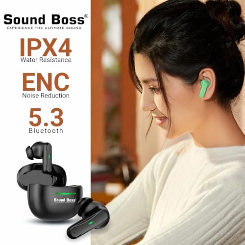 Image of Sound Boss Soft Beatz Truly Wireless in Ear Earbuds with 35H Playtime |ENC |50ms Low Latency|Type-C Fast Charging|Dynamic Sound|Smart Touch|Made in India|TWS Bluetooth Earbuds