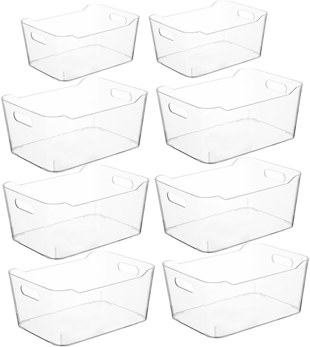 8PCS Clear Plastic Organiser Storage Versatile Kitchen Organiser Tray for Desk, Makeup, Bathroom, Kitchen Pantry Cabinet