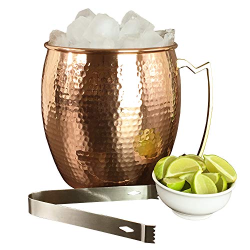 Pure Hammered Copper Ice Bucket with Tongs - 1.3 Gallon Champagne and Wine Bucket Cooler - 5 Quart Ice Buckets for Parties by Lifestyle Banquet