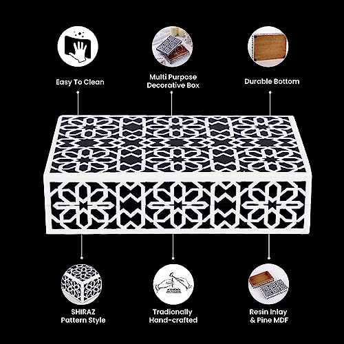 Handicrafts Home Small Decorative Storage Box with Lid, Black White Persian Tile Keepsake Box - Image 4