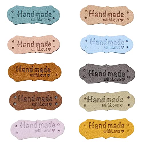 40 PCS Diez Colores Etiquetas de Cuero Hechas a Mano, Etiquetas de Cuero Hechas a Mano de PU, Etiquetas para Tejer para Artículos Hechos a Mano DIY Costura Artesanía Ropa Accesorios para Bolsos Cover