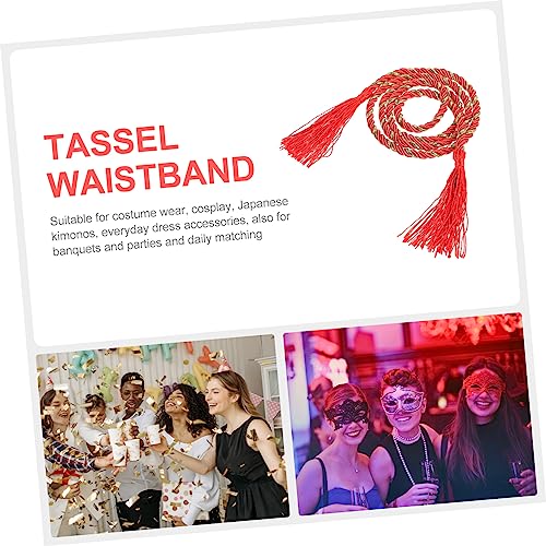 Vintage Japanese Yukata Tassel Waistband Belt for Women Soft Breathable Kimono Waist Decoration with Embroidered Design Classic Red for Weddings Proms and Costume Parties3