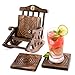 Set de 6 posavasos para bebidas contenidos en un Mecedora de madera, ecológicos, absorbentes y de aspecto antiguo hechos a mano. Divit Posavasos.