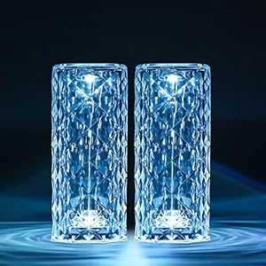 2Pcs Crystal Table Lamp, RGB Colors Changing Night Light Touch & Remote Control, Romantic LED Rose Diamond Lamp for Bedroom Kids Girls Christmas