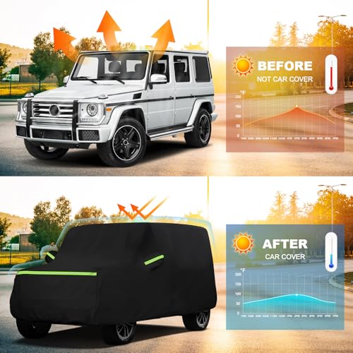 Image of QUNSUNUS 6 Layer Car Cover for Mercedes Benz G-Class 500 550 650 2004-2025 Waterproof All Weather 420D Windproof for Wagon Car Cover Hail Protection with Zipper