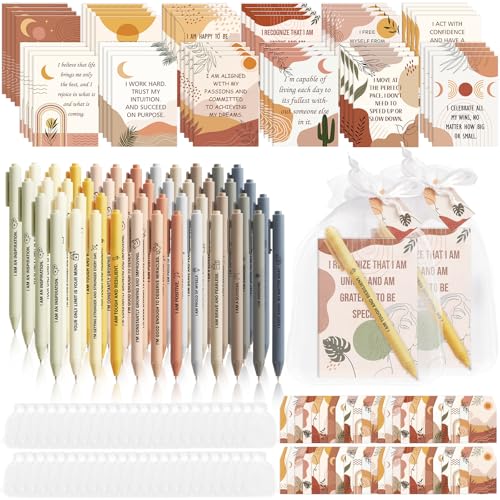 48セット/192個 ボーホーポジティブアファメーションバルクギフト 感謝の気持ちノート ペン付きオーガンジーバッグ 感謝タグ モチベーションを高める励ましメモ帳 デイリージャーナル 女性用 大人 パーティー 景品 同僚へのギフトに