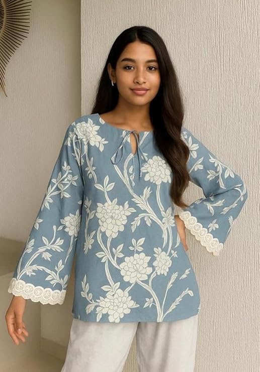 Image of Avayayat Women's Printed Short Kurti for Girls | Regular Wear Flared Tunic Top | Stylish & Comfortable Rayon Kurti