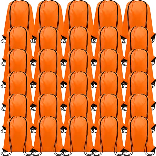 100 Pieces Drawstring Backpack Bags Bulk Back Sack String Bags Cinch Storage Bags for Gym School Travel DIY Gifts (Orange)