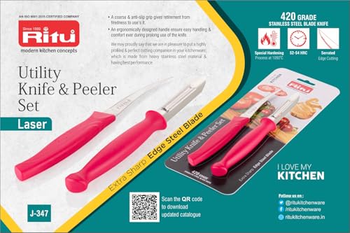 Image of Ritu Stainless Steel 420 Grade | Laser Kitchen Knife & Peeler Set of 2 Pcs | Sharp Blades for Peeling and Slicing Vegetables & Fruits | Ergonomic Handles | Durable & Versatile Kitchen Tools