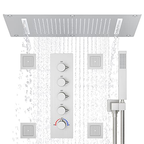 Cabeza de ducha Hommultifuncional Sistema de ducha de cuerpo completo con 14.96 x 27.56 pulgadas Cabezal de ducha de lluvia con 4 piezas Jet de cuerpo grande ajustable con rociador de mano de alta
