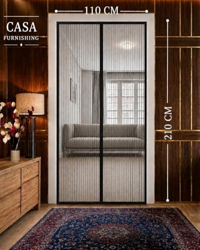 Image of Magnetic Polyester Mosquito Door Net | Hands-Free Auto-Close Curtain for Reliable Insect & Mosquito Protection | Black Color | 110 x 210 cm