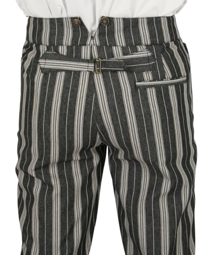 Historical Emporium Men's High Waist Towson Striped Cotton Blend Trousers, Victorian Western Pants with Suspender Buttons4