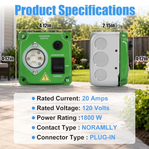Image of 20 Amp 120V Manual Generator Transfer Switch, Compatible with EZ Generator Switch, Pre-Wired Circuit Backup Switch for Homes, RVs, Portable Generators, Power Stations, Solar Systems, Refrigerators