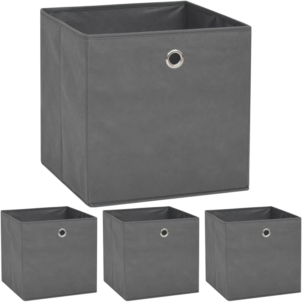 vidaXL Black Non-woven Fabric Storage Boxes, 12.6"x12.6"x12.6" Dimension, Pack of 4, Foldable Design with Metal Eyelet, Multifunctional Organizer