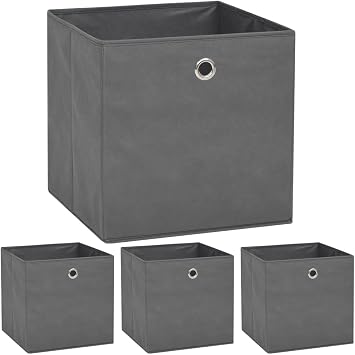 Tidyard Storage Box Set of 4, Grey Non-Woven Fabric Foldable Square Organizer Bins for Bedroom Closet, 12.6 x 12.6 x 12.6 Inches
