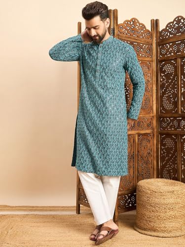 Image of Amazon Brand - Tavasya Men Rayon Blend Geometric Regular Kurta