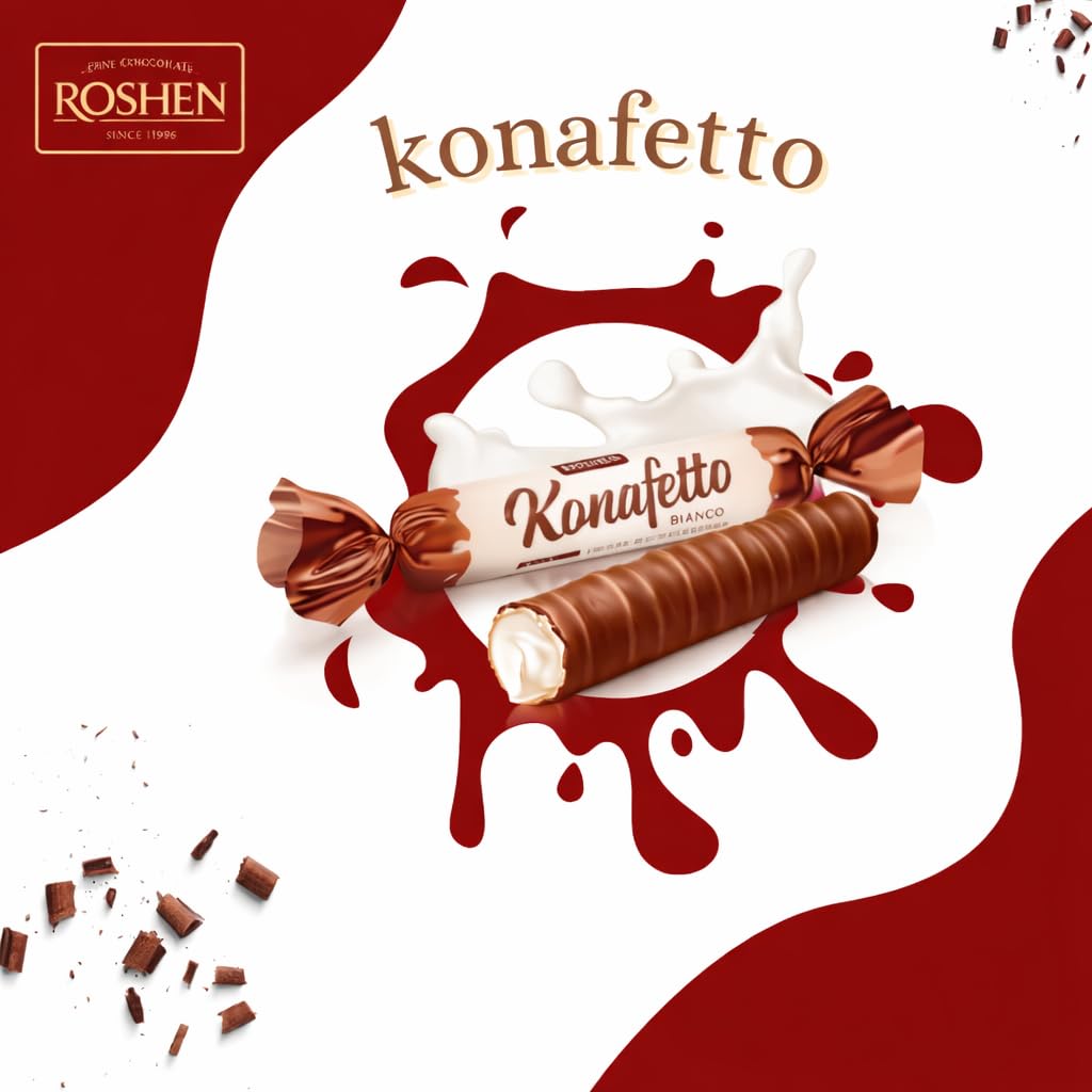 ROSHEN Konafetto (MILK) Glazed Chocolate Candy Rolled – (1kg) Family Value Pack By COUGAR – Eid Day Special, Crispy Rolled Wafers with Soft Creamy Filling, Chocolate Coated Crunchy Wafer Rolls, FREE 1 Prestige Waffi Pistachio Wafer Bars, Gifting, Parties, Office Treats & Dessert Platters – (IMPORTED - UKRAINE) 1