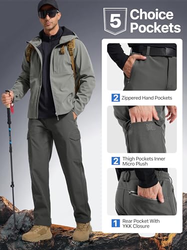 image for FREE SOLDIER Men's Outdoor Softshell Fleece Lined Cargo Pants Snow Ski