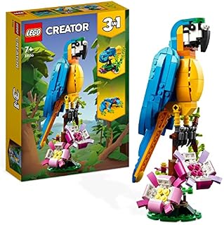 LEGO 31136 Creator 3 w 1 Egzotyczna papuga, Figurki Zwierząt z Klocków, Żaba i Ryba, Kreatywna Zabawka do Budowania, Zestaw Edukacyjny dla Dzieci od 7 lat