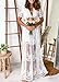 MERMAID'S CLOSET Womens V Neck Embroidered Lace Maxi Dress Boho White Slit Wedding Guest Bridesmaid Party Dresses