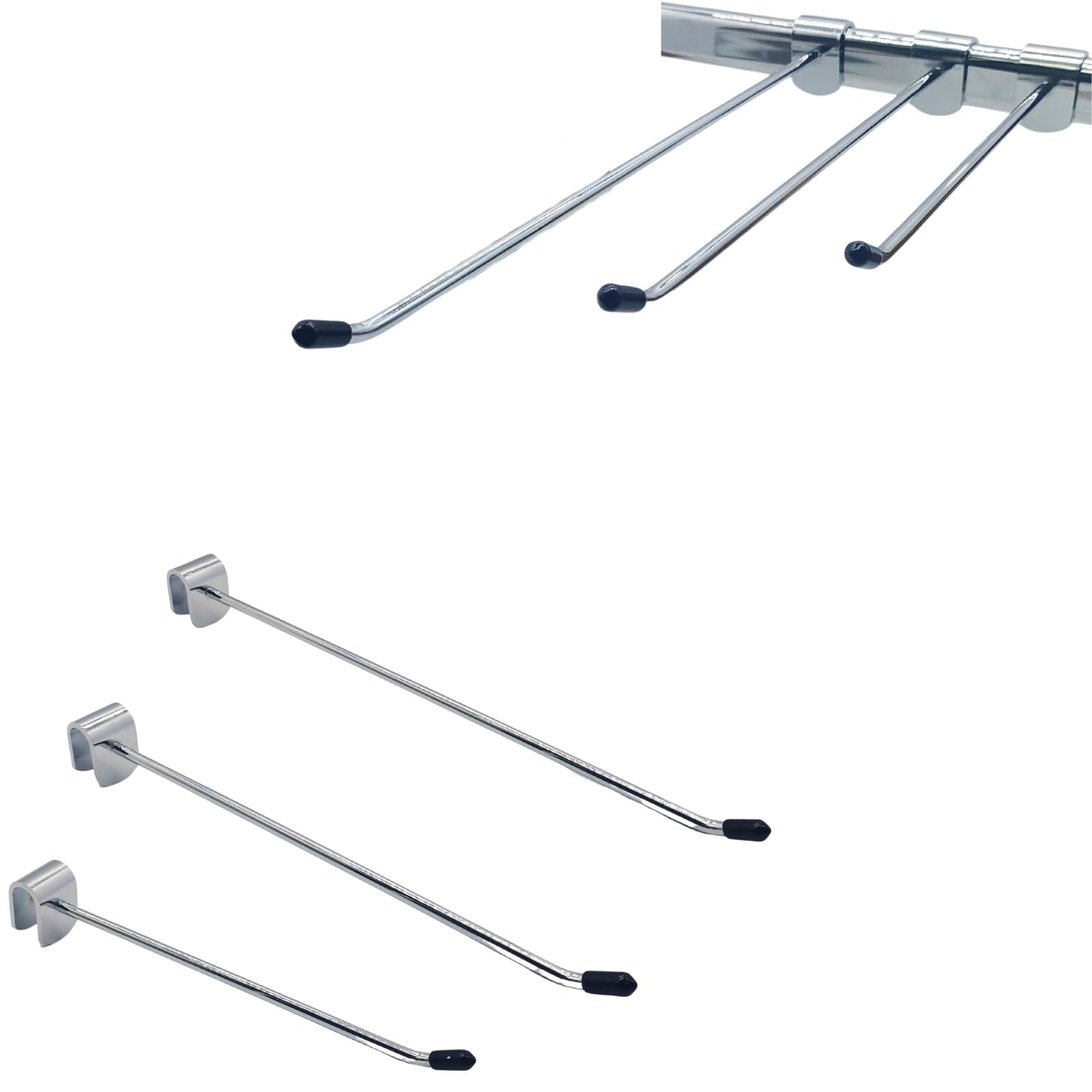 Completeshopfittings Chrome Straight Arm Hooks for Back Bar Prong Oval for Retail Display (200mm)