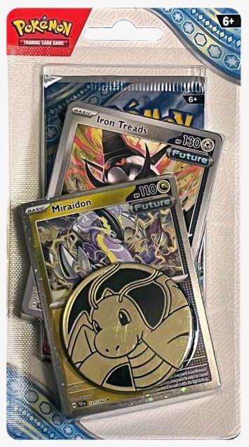 Juego de cartas coleccionables de Pokemon TCG Scarlet & Violet Stellar Crown Premium Checklane Booster Pack con monedas y 2 tarjetas promocionales (1 unidad) (Miraidon y pisadas de hierro)