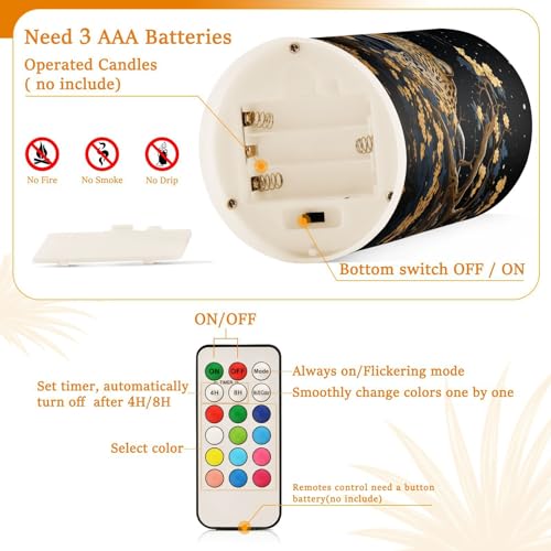 Image of Lights Flameless Candles Golden Leopard Pillar Candles Set of 2 Battery Operated Remote Control Warm Lights Home Decor