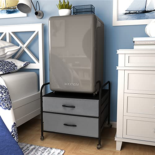Fridge Stand With Storage, Waytrim Kitchen Fridge Stand Mini Fridge Organizer Stand For Dorms Refrigerator Stand With Metal Frame Wooden Tabletop 4 Swivel Wheels For Mobility #TOP1
