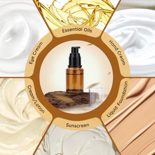 Image of Segbeauty 1oz Refillable Lotion Bottle with Pump, Pack of 5 Frosted Travel Glass Bottles Creams Lotion Containers Foundation Bottle for Travel Size, 30ml Makeup Pump Dispenser for Toiletries Amber