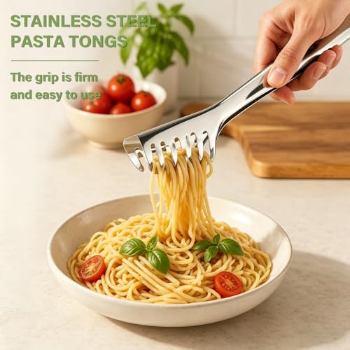 Miniatura 3 de Yunbey Juego De Utensilios Para Pasta De Acero Inoxidable 304, Pinza Para Espaguetis, Cuchara Para Pasta Y Espumadera, Calidad Alimentaria, Antióxido, Lavable En Lavavajillas, Resistente Al Calor, Man
