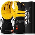 WASOTO Heated Gloves for Men Women 7.4V Battery 22.2WH Electric Rechargeable Heated Ski Gloves Waterproof Durable Leather Work Gloves for Camping Hunting Fishing Snowboarding Hiking Raynaud(S)