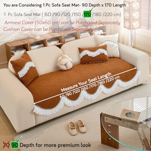 Image of HOKIPO 'French Classic Frill' Sofa Cover Mat for 1 /2 /3 Seater & L Shape Sofa. Make Your Own Sofa Cover Set, Anti-Slip Mat Length 90(D) x 170(L) cm, Copper Orange (AR-6142-OR)
