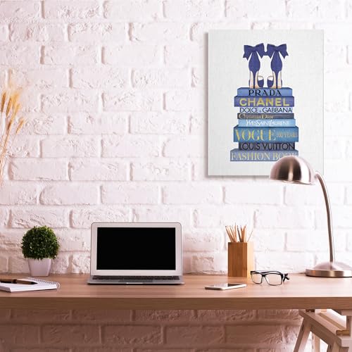 Image of Stupell Industries 'Blue Bow Heels on Bookstack'| Canvas Art | Stupell Industries | 30 x 40 Inches, Easy to Hang and Sturdy, Made in USA, by Amanda Greenwood