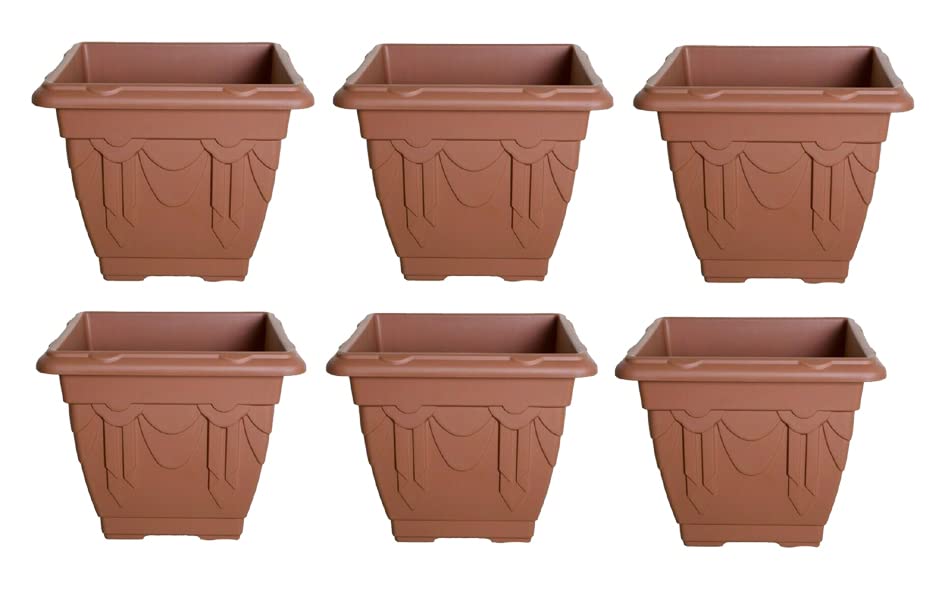 HOMION 22 cm Square Flower Pots Venetian Plastic Garden planter pot container (Terracotta) (6x)
