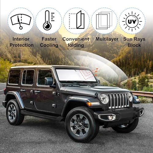 Image of Windshield Sun Shade Custom Fit for 2018-2024 2025 2026 Jeep Wrangler JL & 2 /4 Door 4XE & 2020-2025 2026 Jeep Gladiator JT Accessories Foldable Sunshade Protect Car from Heat Damage Keeps Car Cooler